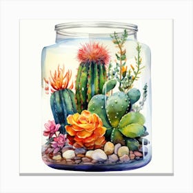 Watercolor Colorful Cactus Aquarium 6 Canvas Print