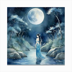 Moonlight Over The River The Magic Of Watercolor A Dee 3 Canvas Print