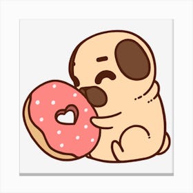 Pug Donut Puppy Bulldog Pet Cartoon Canvas Print