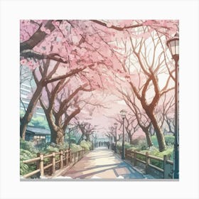 "Sakura Blossoms" | Cherry Blossoms, Tokyo, Nature, Sakura Trees, Japan, Artwork, Wall Art, Watercolor, Aesthetic, Zen, Lofi, Anime Canvas Print