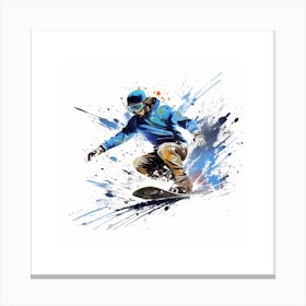 Snowboarder In Blue Sketch Canvas Print