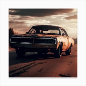 Old Muscle Car At Sunset Canvas Print