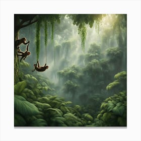 Monkey Swinging In The Jungle Canvas Print