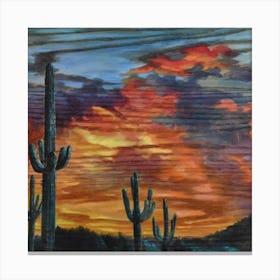 Sunset Over Saguaro Wood Print Canvas Print