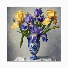 Iris In A Blue And White Vase Canvas Print
