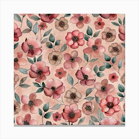 Watercolor Seamless Pattern With Pink Flowers Canvas Print