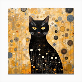 The Kat by F Parrish | black cat | cat art | Klimt style | vintage style | gold and black | FParrish Art Prints Canvas Print