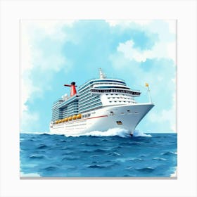 Modern Cruise Ship Sailing Through Watercolor Ocean 1 Canvas Print