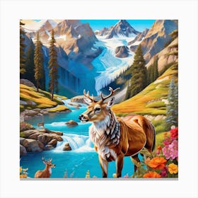 Deer By The River 2 Canvas Print