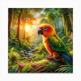 Sun Conure in Beautiful Forest 1 Canvas Print