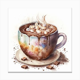 Watercolor Hot Chocolate In A Cup Canvas Print