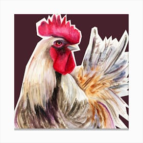 Rooster cock bird farm farmcore watercolor hand painted painting art square living room kitchen Canvas Print