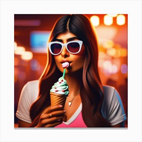 Girl Eating Ice Cream Inside Canvas Print