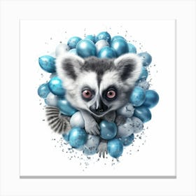 Lemur In Blue Balloons Canvas Print