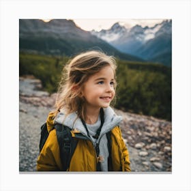 Little Girl Hiking In The Mountains Canvas Print