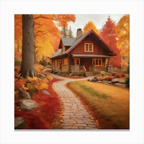 Autumn Cabin paintings art print 1 Canvas Print