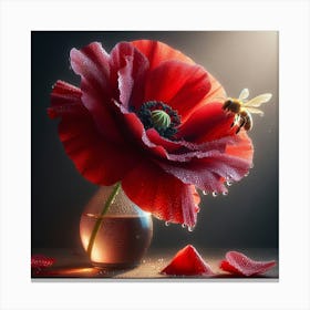 Bee And Red Poppy Canvas Print