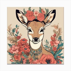 Deer With Flowers 3 Canvas Print
