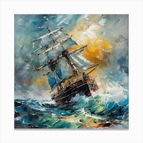 Sailing Ship In Rough Seas Canvas Print