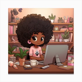 Afro Girl Working At Desk 1 Canvas Print