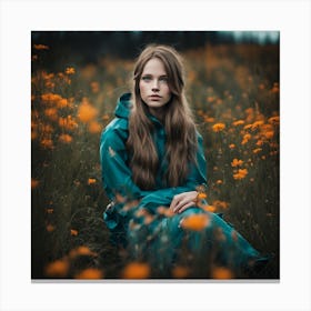 Girl In A Field of flowers 1 Canvas Print