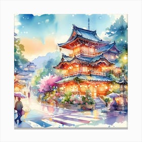 Watercolor Asian Pagoda Canvas Print
