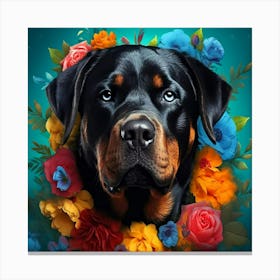 Flower Dog Rottweiler Canvas Print