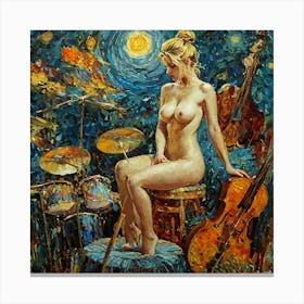 Naked Woman With Cello Canvas Print