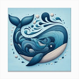 Elegant Wave-Patterned Whale Art Canvas Print