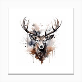Stag Sketch With Ink Splash Effect Canvas Print