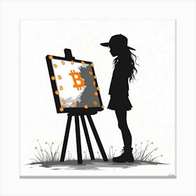 Portrait Of A Girl Holding A Bitcoin Canvas Print