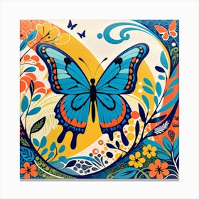 Block Print Butterfly Abstract in Blue I Canvas Print