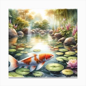 Koi Fish In Pond 2 Canvas Print