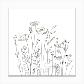 Hand Drawn Wildflowers Line Art 3 Canvas Print