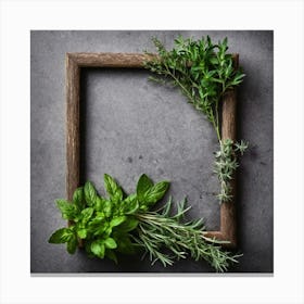 Wooden Frame With Herbs Canvas Print