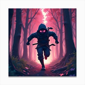 Ninja Sprinting Through A Forest Of Bright, Glowing Colors 1 Canvas Print