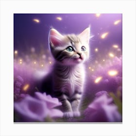 Ethereal Kitten In Purple Flowers Canvas Print