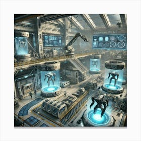 The Interior Of A Futuristic Mech Factory In The K Canvas Print