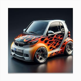 Flames On A Smart Car Canvas Print