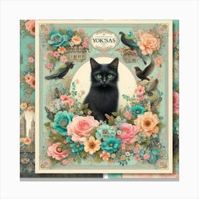 Black Cat With Roses Canvas Print
