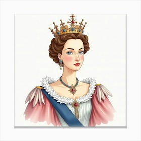 Queen Elizabeth I In Watercolor, Elegant Setting, Detailed Crown 1 Canvas Print