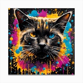 Cat With Colorful Paint Splatters Canvas Print