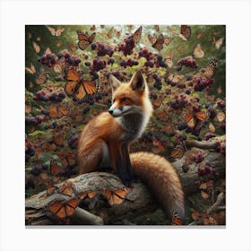 Fox And Butterflies Canvas Print