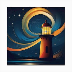 A Lighthouse At Night Canvas Print