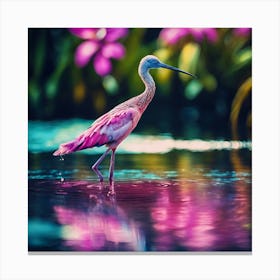 Tropical Lagoon with Pink Wading Bird  Canvas Print