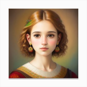 Realistic and Textured Portrait Of A Girl, Canvas Print