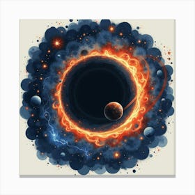 A Watercolor Black Hole Devouring Stars And Planets, Creating A Cosmic Swirl 1 Canvas Print