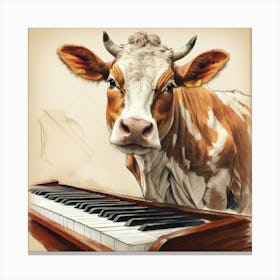 Cow Playing Piano 4 Canvas Print