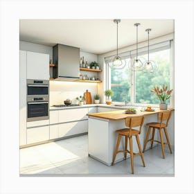 Modern Watercolor Kitchen, Bright And Stylish Aesthetics 1 Canvas Print