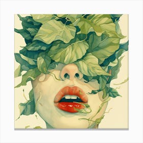 Woman With Leaves On Her Face Canvas Print